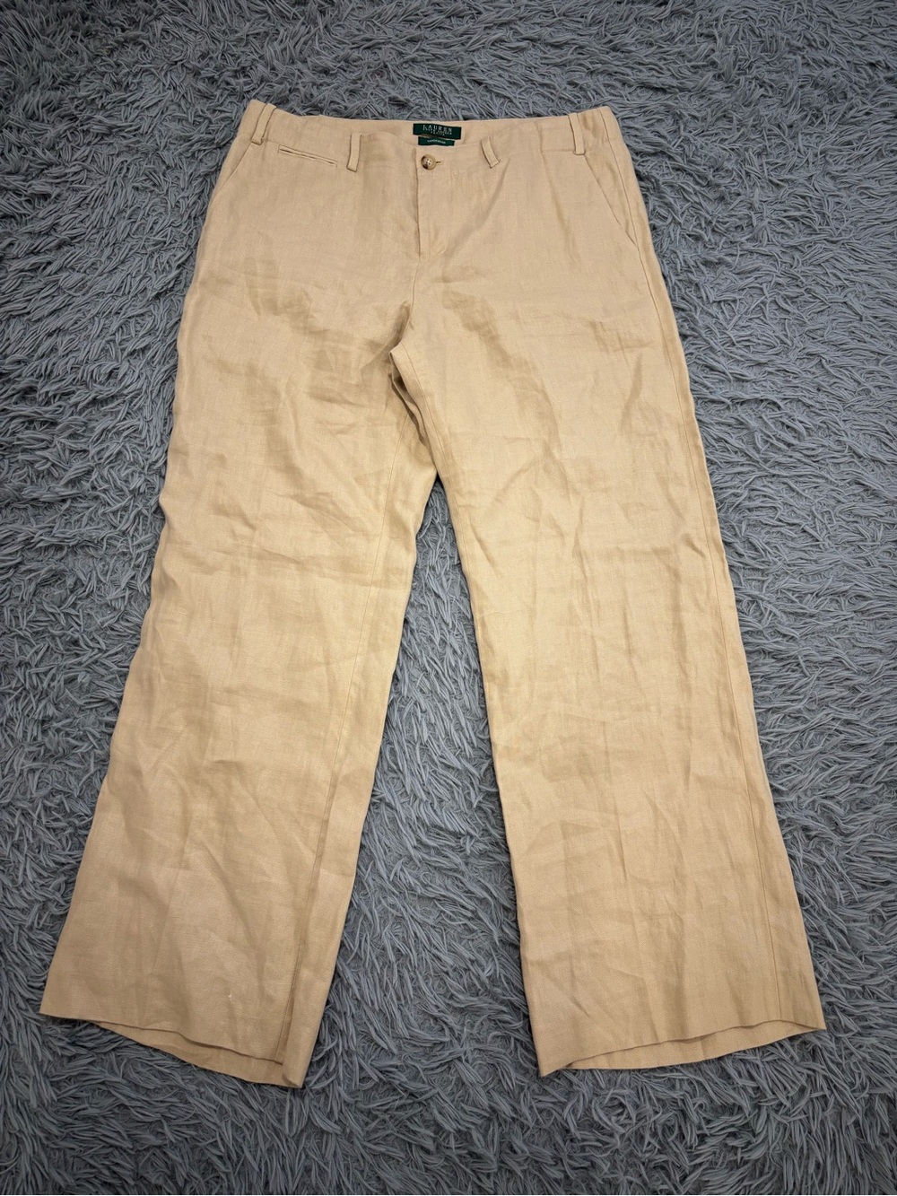 Lauren Ralph Lauren Women Sanderson Linen Pants Beige Wide Leg 14-Petite Coastal